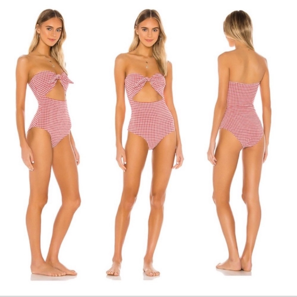 New! Onia “Marie” Polka Dot Rose Print Tie Front Cutout One Piece Swimsuit - Picture 8 of 8